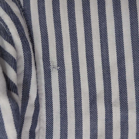 beachlunchlounge Blue White Stripe Tencel Blend Short Sleeve Button Up Size Med - Picture 5 of 5